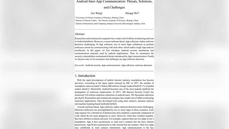 Android Inter-App Communication Threats, Solutions, and Challenges