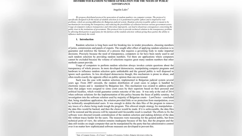 Distributed Random Number Generation for the Needs of Public Governance