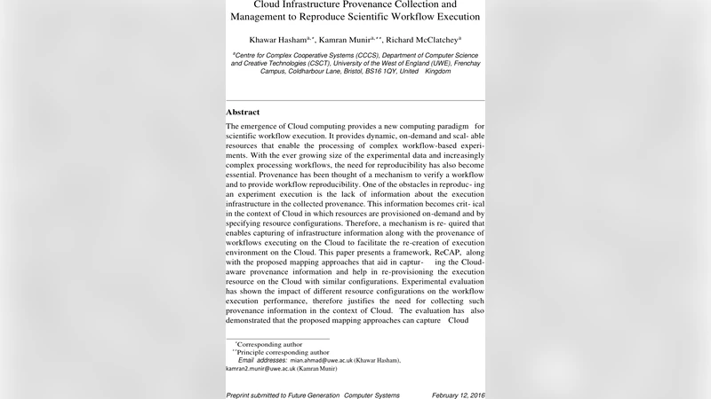 Cloud Infrastructure Provenance Collection and Management to Reproduce   Scientific Workflow Execution