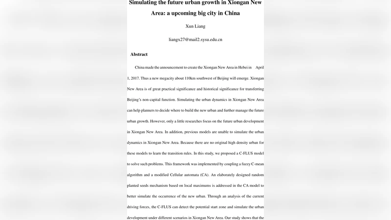 Simulating the future urban growth in Xiongan New Area: a upcoming big   city in China