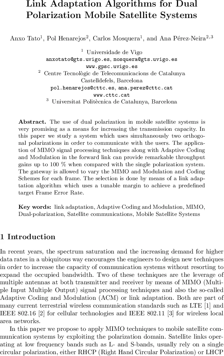 Link Adaptation Algorithms for Dual Polarization Mobile Satellite   Systems