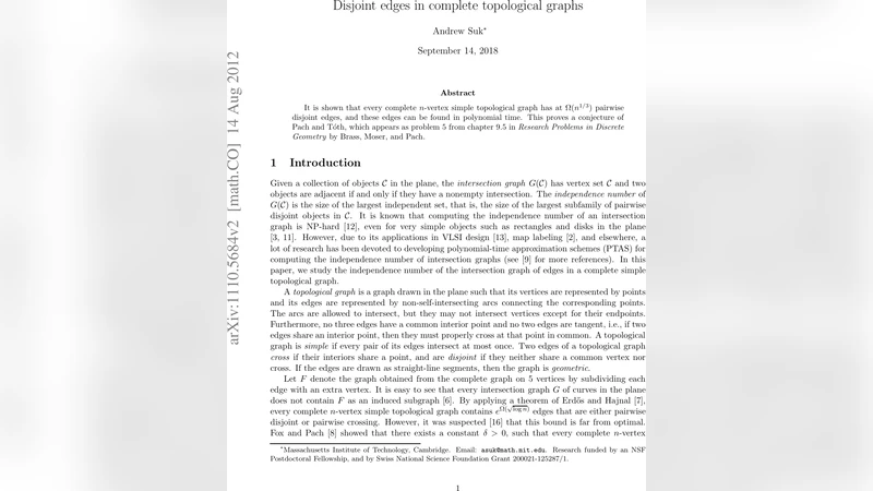 Disjoint edges in complete topological graphs