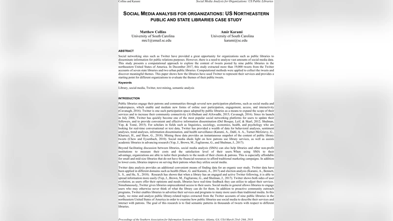 Social Media Analysis For Organizations: Us Northeastern Public And   State Libraries Case Study