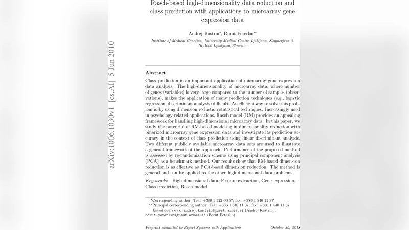 Rasch-based high-dimensionality data reduction and class prediction with   applications to microarray gene expression data