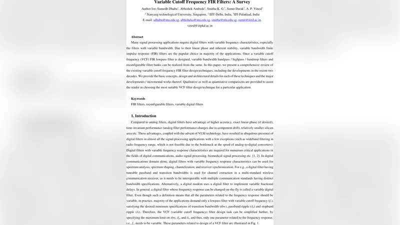Variable Cutoff Frequency FIR Filters: A Survey