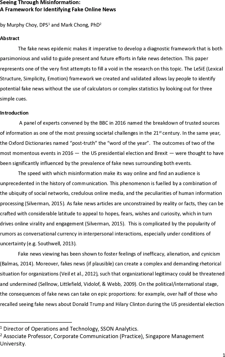 Seeing Through Misinformation: A Framework for Identifying Fake Online   News