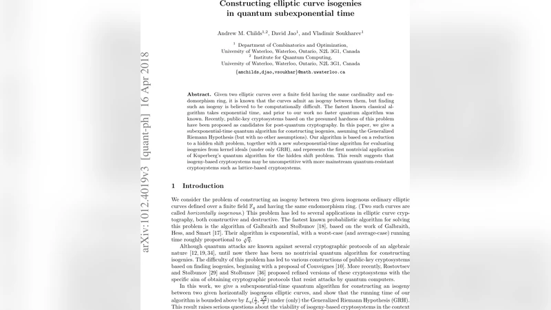 Constructing elliptic curve isogenies in quantum subexponential time