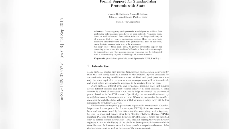 Formal Support for Standardizing Protocols with State