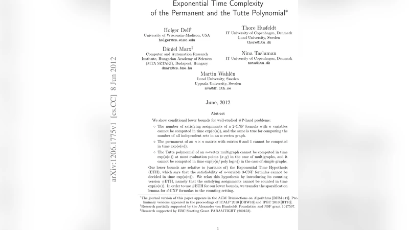 Exponential Time Complexity of the Permanent and the Tutte Polynomial