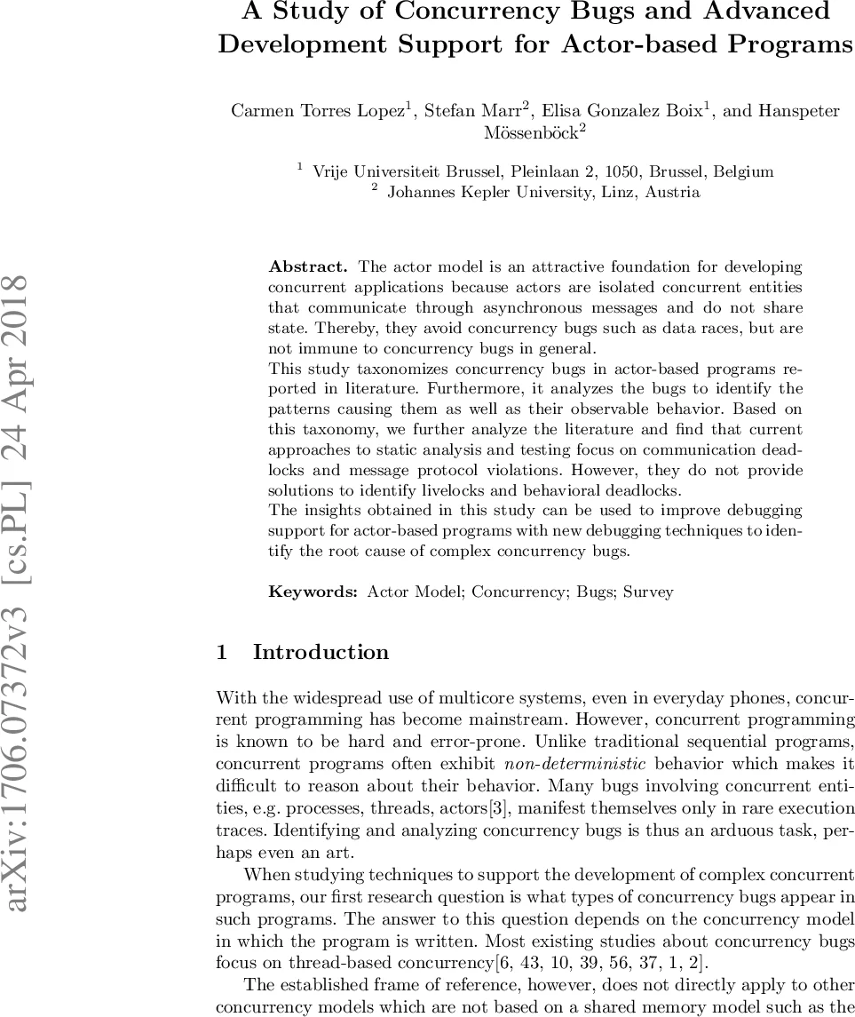 A Study of Concurrency Bugs and Advanced Development Support for   Actor-based Programs