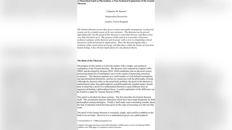 A Theoretical Limit to Physicalism: A Non-Technical Explanation of the   Gemini Theorem