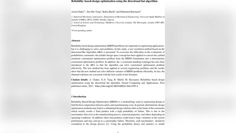 Reliability based-design optimization using the directional bat   algorithm
