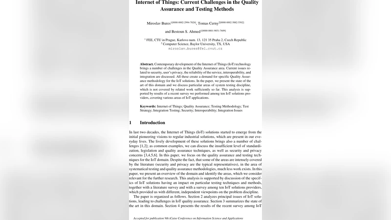 Internet of Things: Current Challenges in the Quality Assurance and   Testing Methods