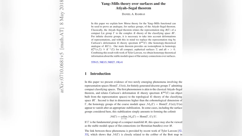Yang-Mills theory over surfaces and the Atiyah-Segal theorem