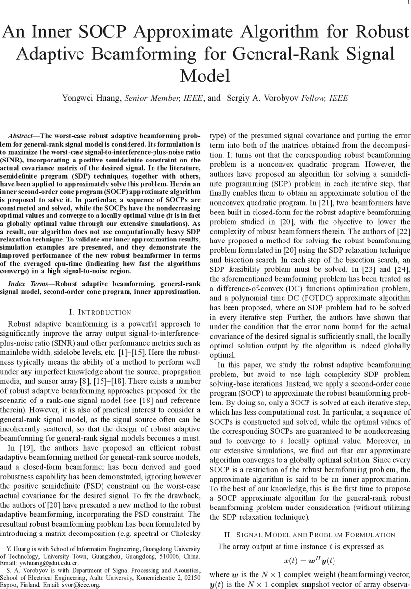 An Inner SOCP Approximate Algorithm for Robust Adaptive Beamforming for   General-Rank Signal Model