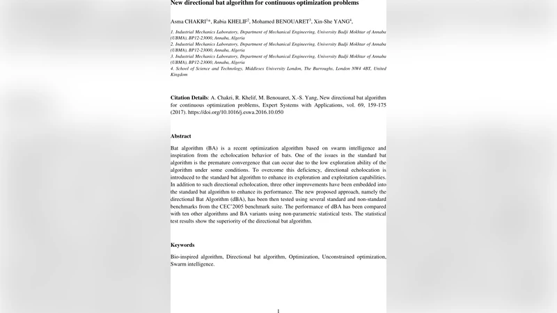 New directional bat algorithm for continuous optimization problems
