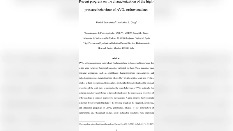 Recent progress on the characterization of the high-pressure behaviour   of AVO4 orthovanadates