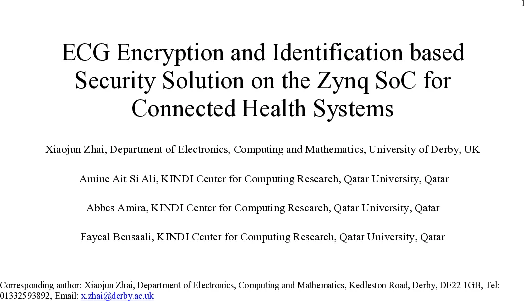 ECG encryption and identification based security solution on the Zynq   SoC for connected health systems