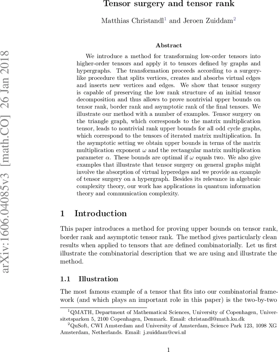 Tensor surgery and tensor rank