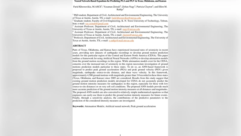 Neural Network-Based Equations for Predicting PGA and PGV in Texas,   Oklahoma, and Kansas