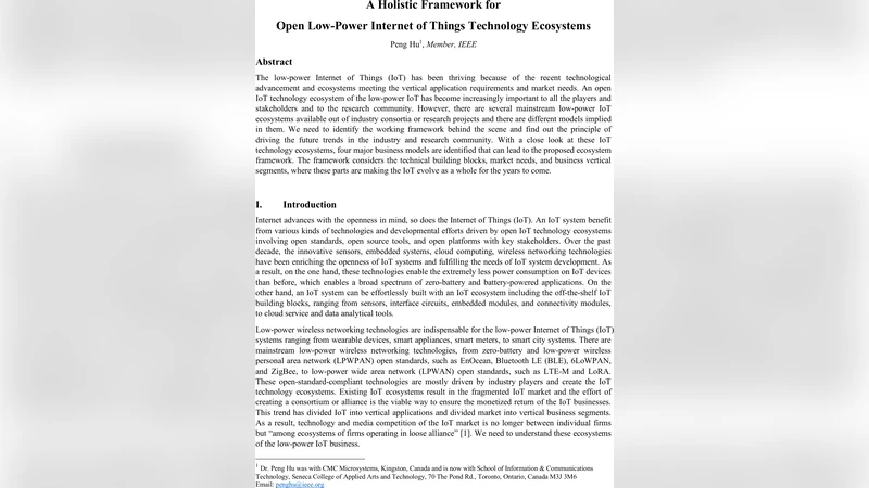 A Holistic Framework for Open Low-Power Internet of Things Technology   Ecosystems