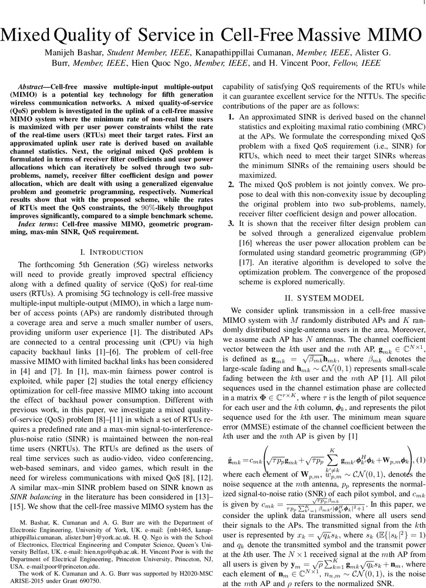 Mixed Quality of Service in Cell-Free Massive MIMO