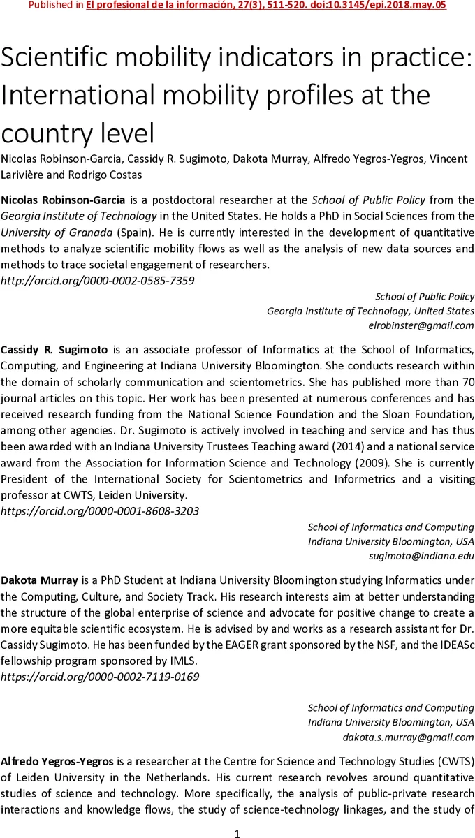 Scientific mobility indicators in practice: International mobility   profiles at the country level