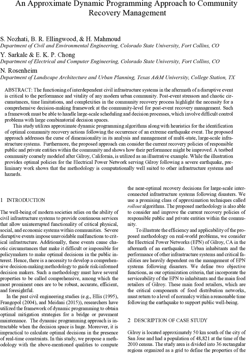 An Approximate Dynamic Programming Approach to Community Recovery   Management (Extended Abstract)