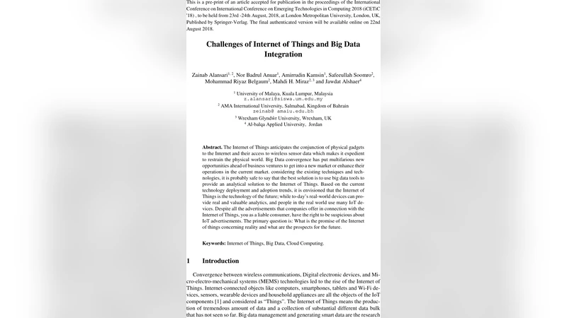 Challenges of Internet of Things and Big Data Integration