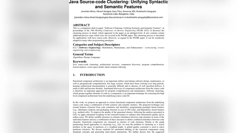Java Source-code Clustering: Unifying Syntactic and Semantic Features
