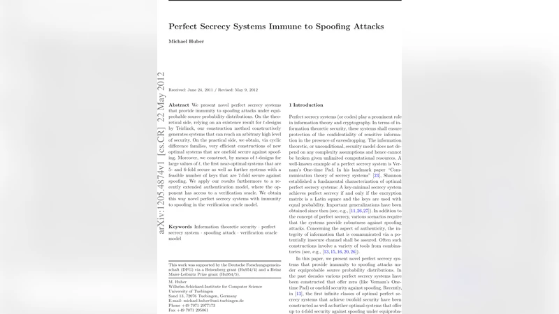Perfect Secrecy Systems Immune to Spoofing Attacks