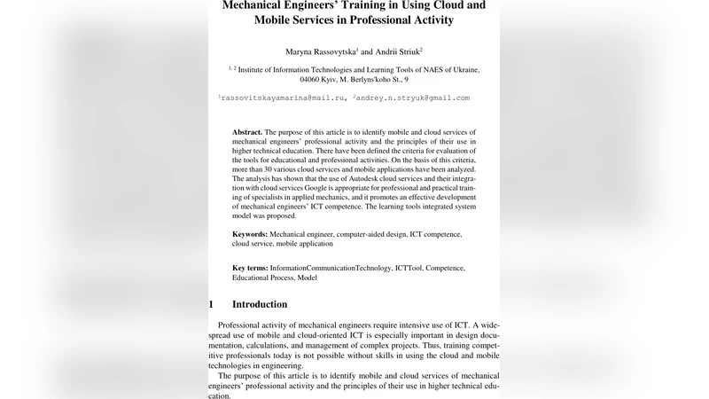 Mechanical Engineers Training in Using Cloud and Mobile Services in   Professional Activity