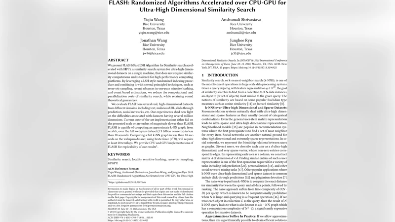FLASH: Randomized Algorithms Accelerated over CPU-GPU for Ultra-High   Dimensional Similarity Search