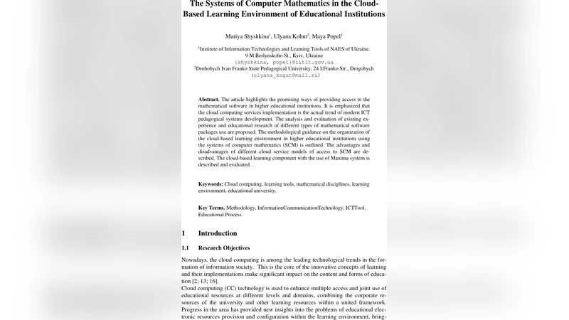 The Systems of Computer Mathematics in the Cloud-Based Learning   Environment of Educational Institutions
