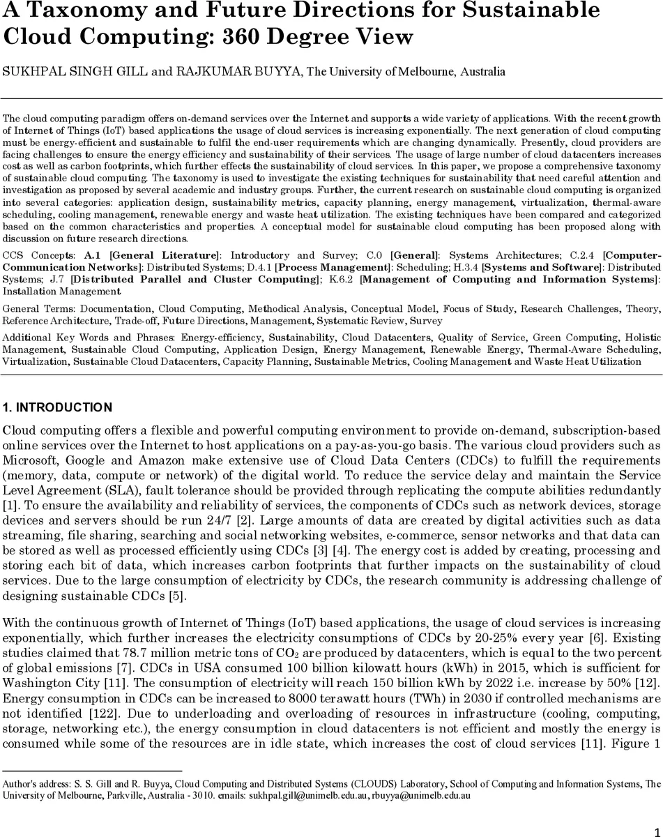 A Taxonomy and Future Directions for Sustainable Cloud Computing: 360   Degree View