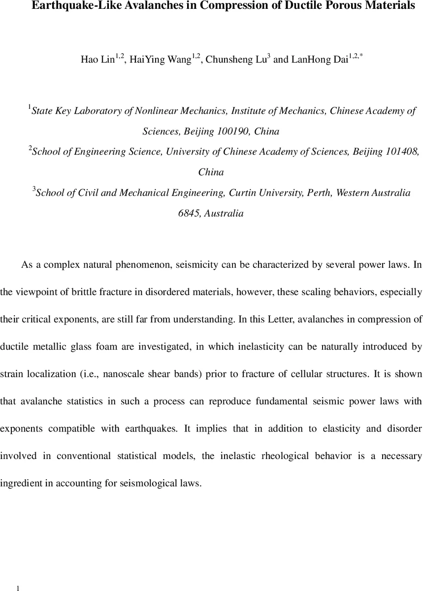 Earthquake-Like Avalanches in Compression of Ductile Porous Materials
