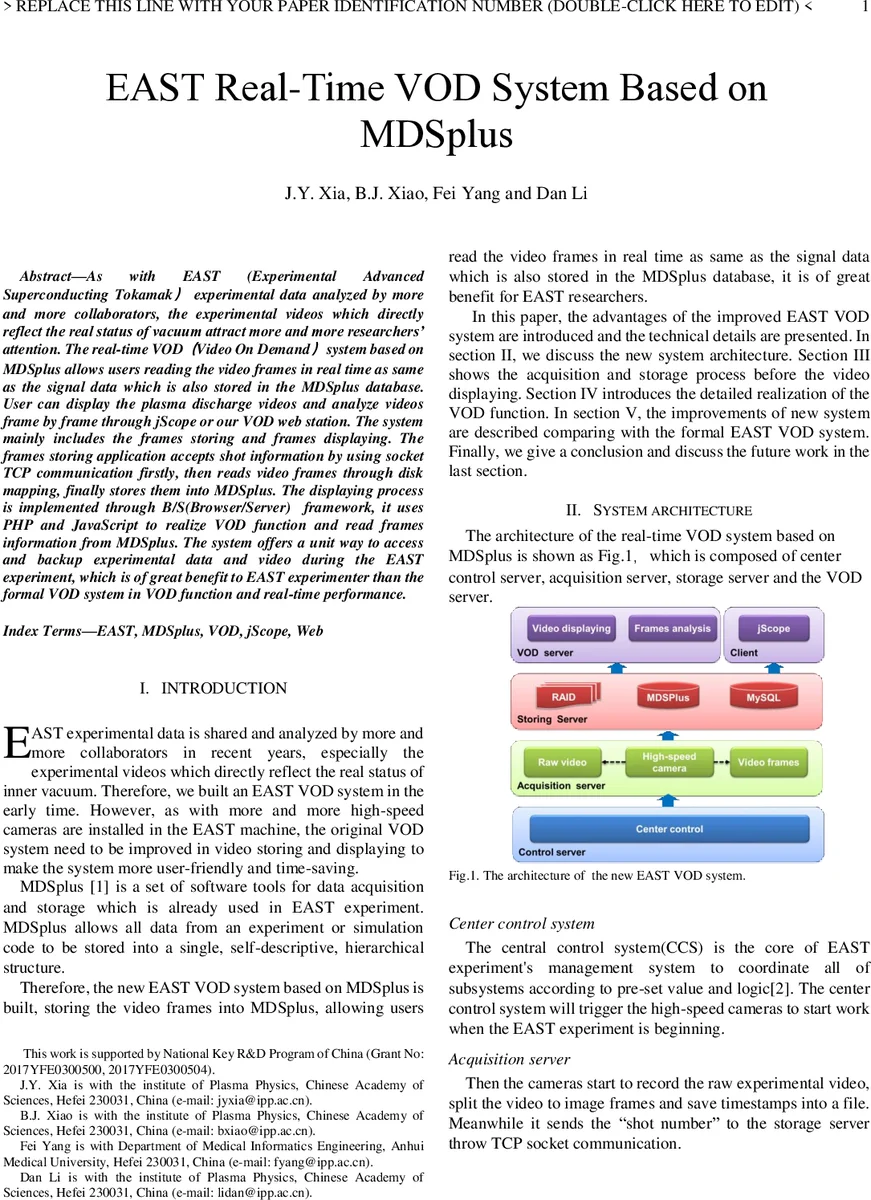 EAST Real-Time VOD System Based on MDSplus