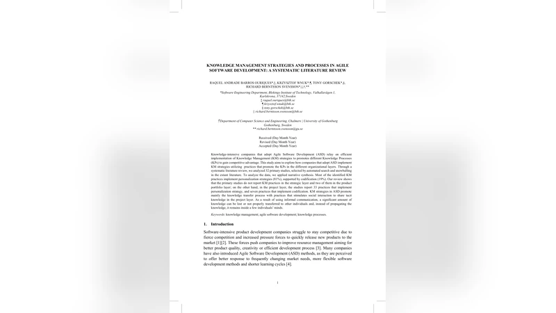 Knowledge Management Strategies and Processes in Agile Software   Development: A Systematic Literature Review