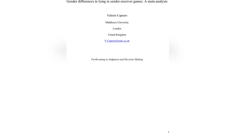Gender differences in lying in sender-receiver games: A meta-analysis