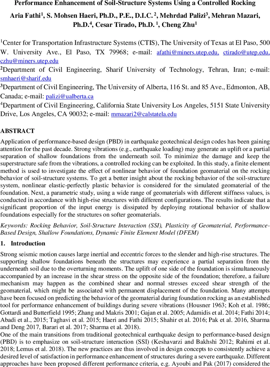 Performance Enhancement of Soil-Structure Systems Using a Controlled   Rocking