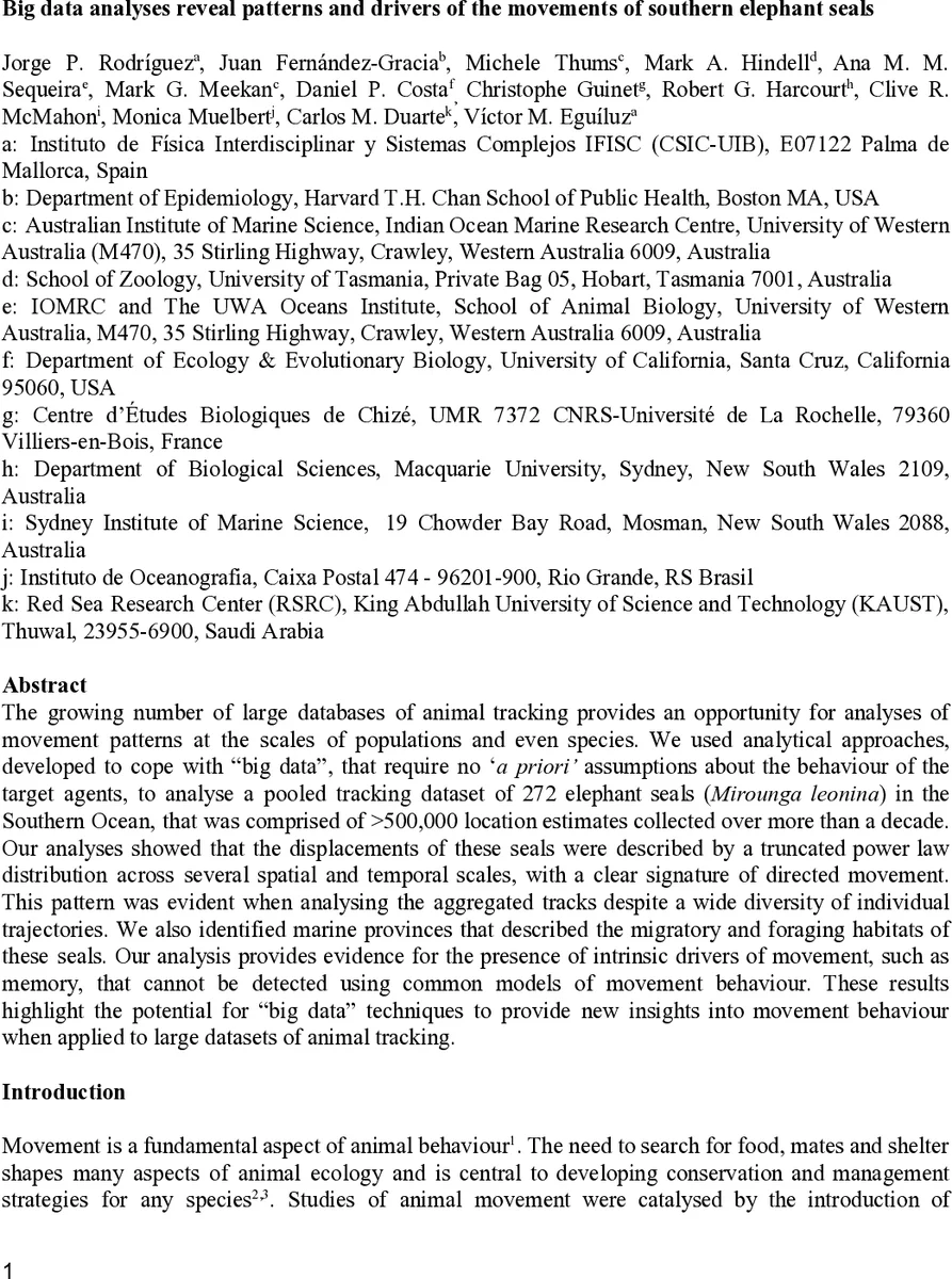 Big data analyses reveal patterns and drivers of the movements of   southern elephant seals