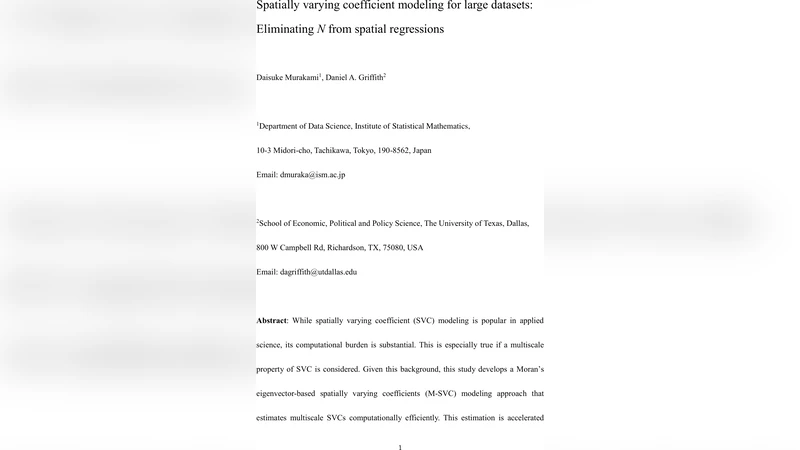 Spatially varying coefficient modeling for large datasets: Eliminating N   from spatial regressions