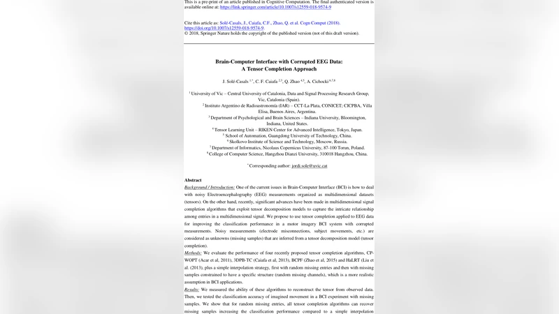 Brain-Computer Interface with Corrupted EEG Data: A Tensor Completion   Approach