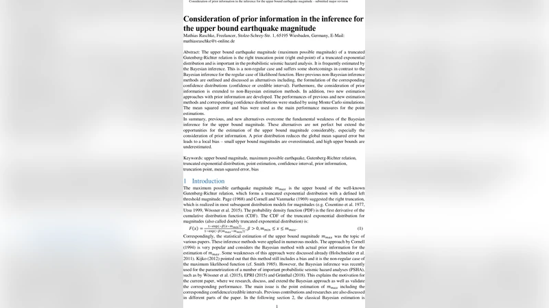 Consideration of prior information in the inference for the upper bound   earthquake magnitude
