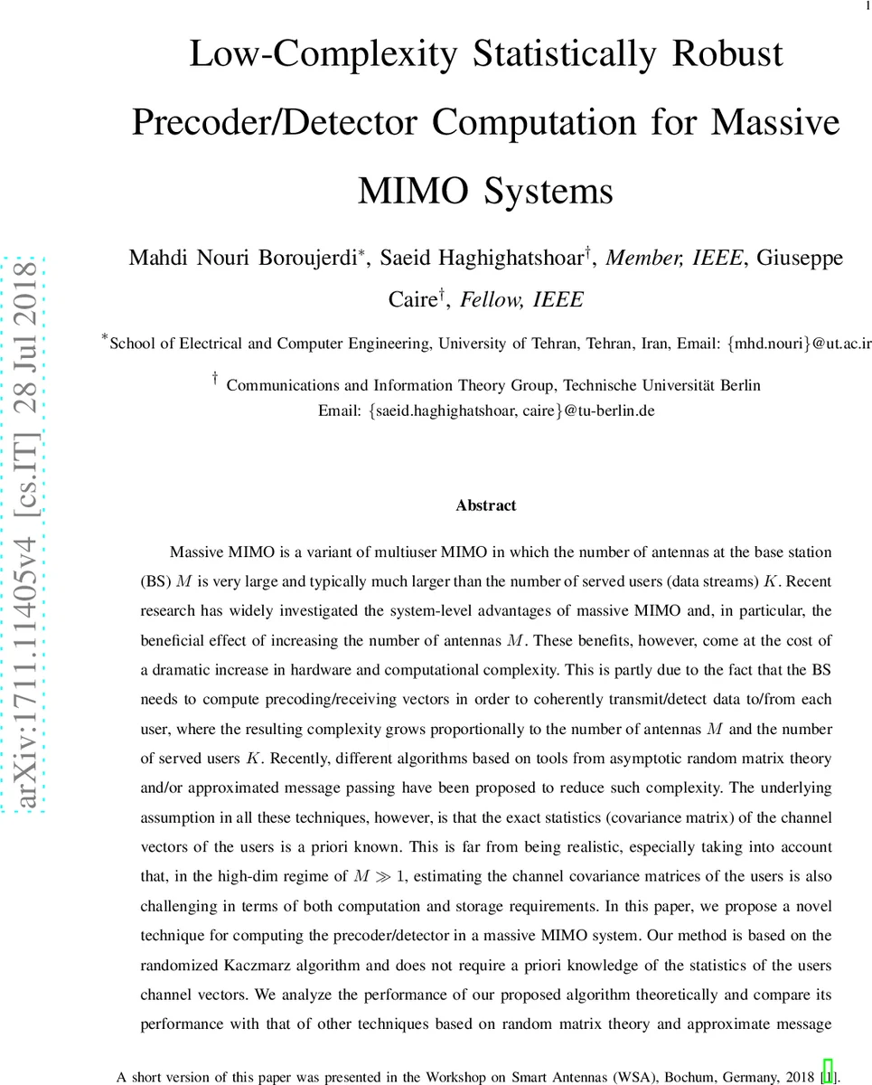 Low-Complexity Statistically Robust Precoder/Detector Computation for   Massive MIMO Systems
