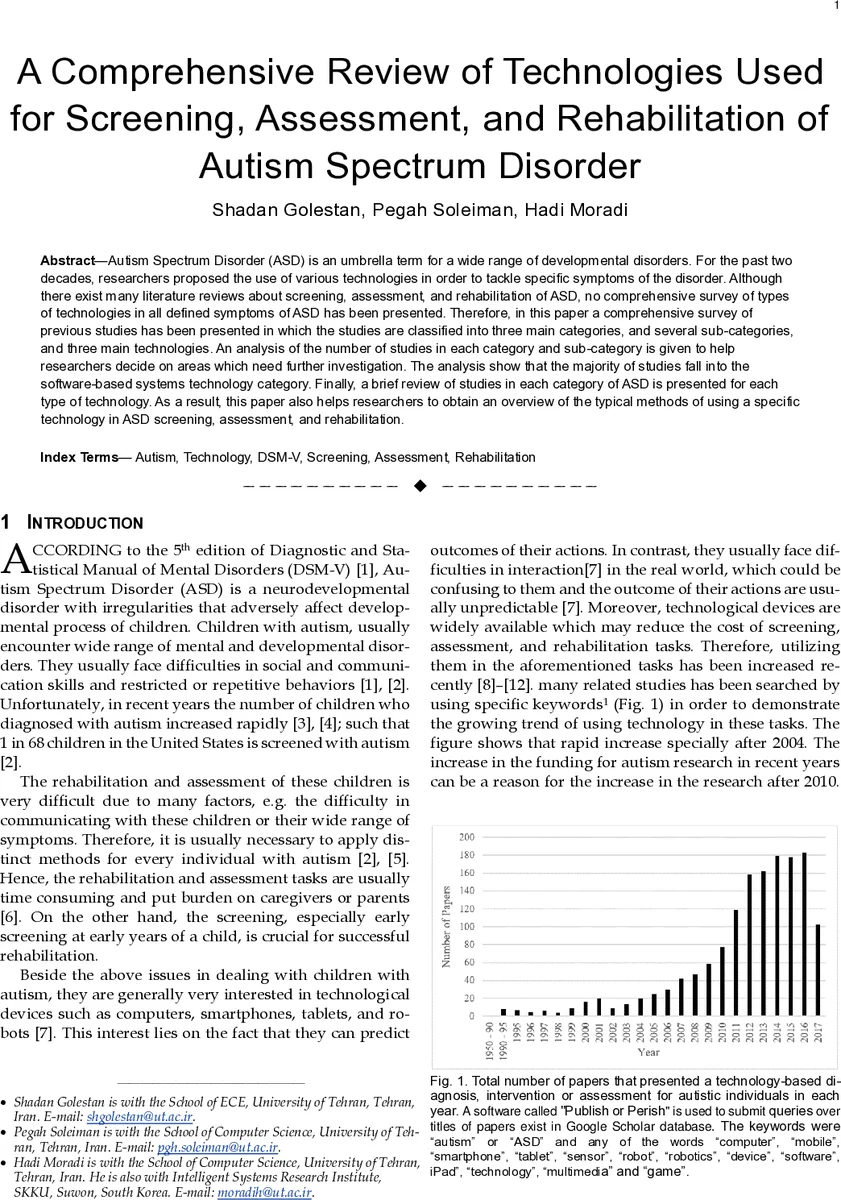 A Comprehensive Review of Technologies Used for Screening, Assessment,   and Rehabilitation of Autism Spectrum Disorder