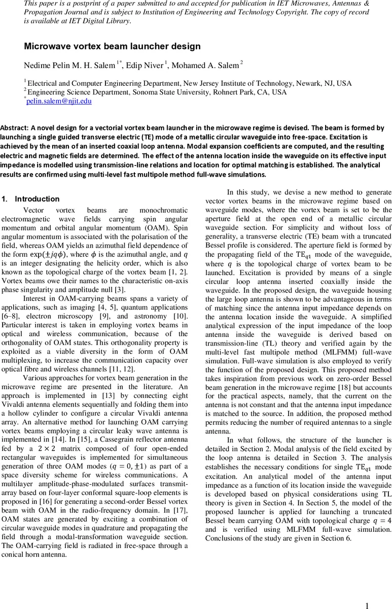 Microwave Vortex Beam Launcher Design