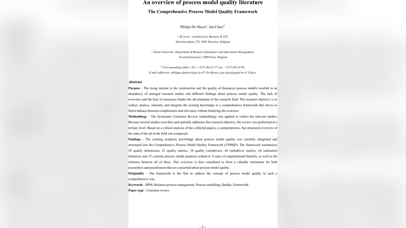 An overview of process model quality literature - The Comprehensive   Process Model Quality Framework
