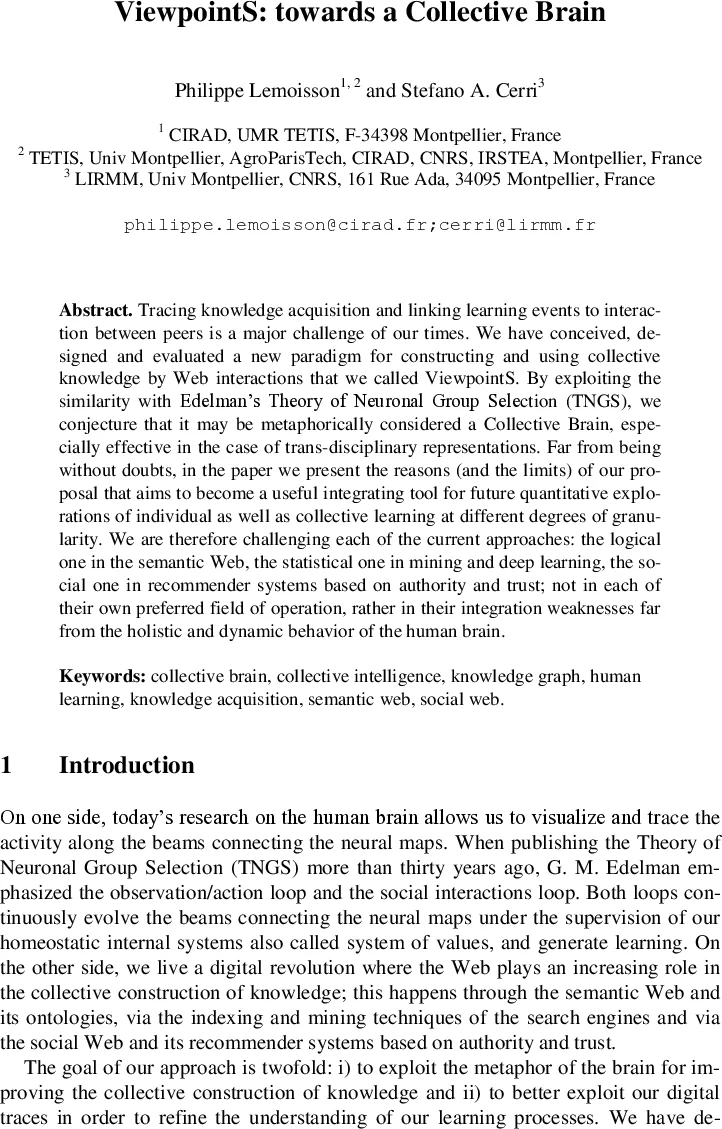 ViewpointS: towards a Collective Brain