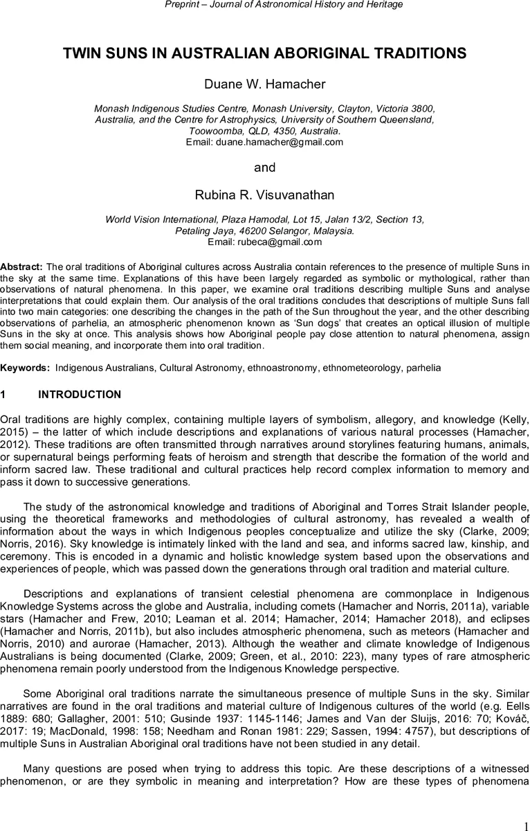 Twin Suns in Australian Aboriginal Traditions